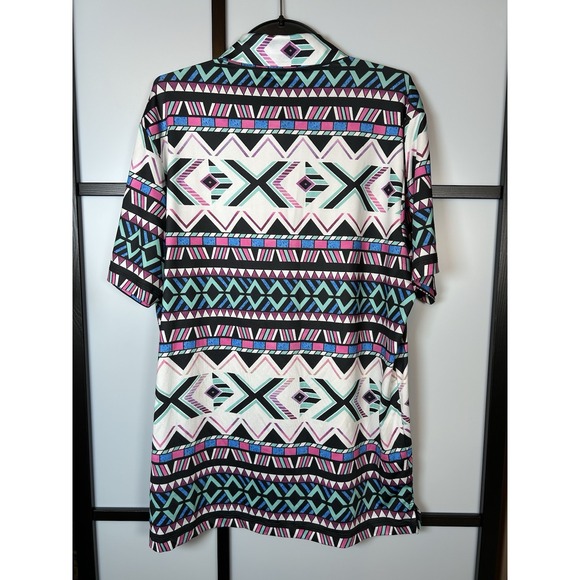 Bad Birdie Men's Multicolor Geometric Short Sleeve Polo Shirt Sz M Golf Casual - Picture 2 of 9